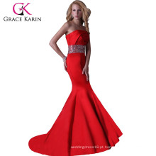 Grace Karin Fashion Sexy Strapless Satin Red Long Mermaid Fish Tail Evening Dress CL3825